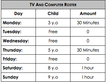 TV Roster For Children