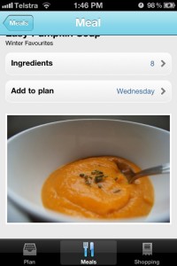 Menu Planner App Screen Shot
