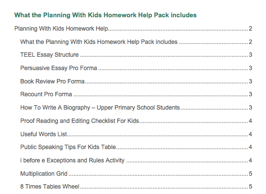 Planning With Kids Homework Help Contents 