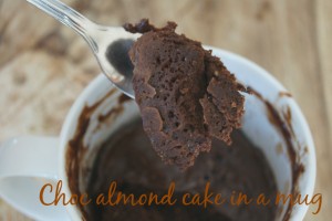 choc almond cake in a mug