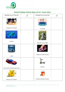 School Holiday Activity Ideas List 4-6 year old 2015
