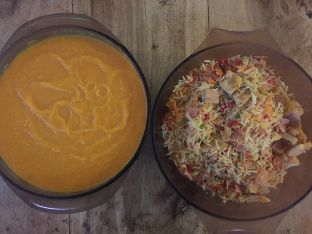 pumpkin soup and fried rice