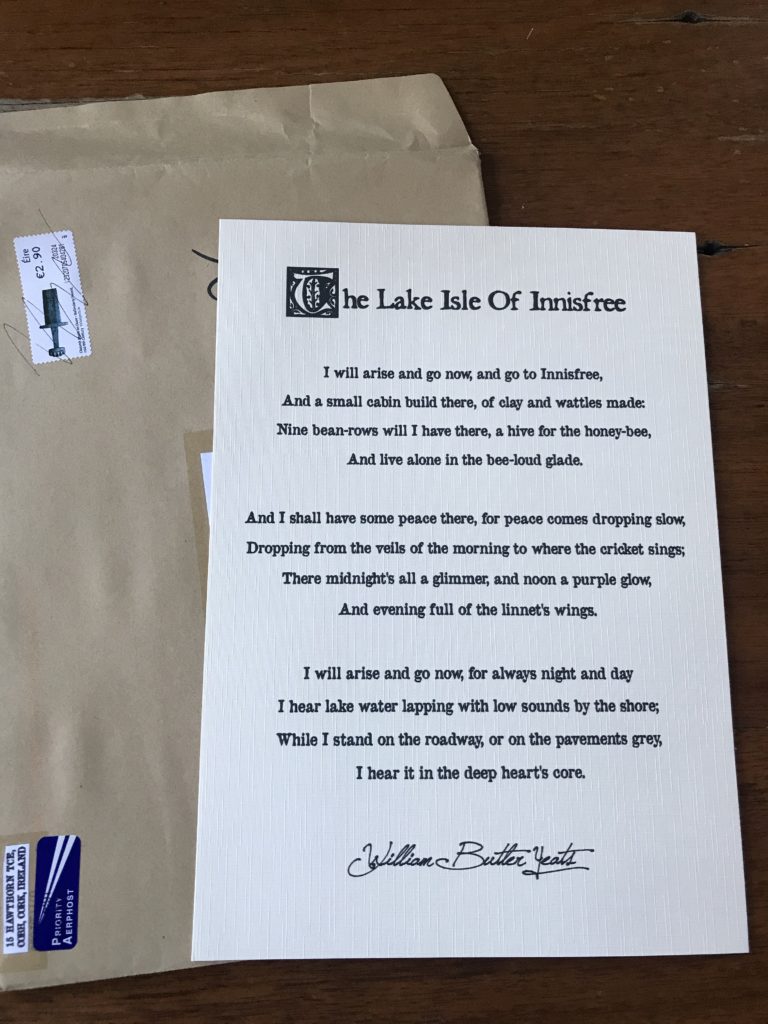 framed poetry W.B. Yeats The Lake Isle of Innisfree