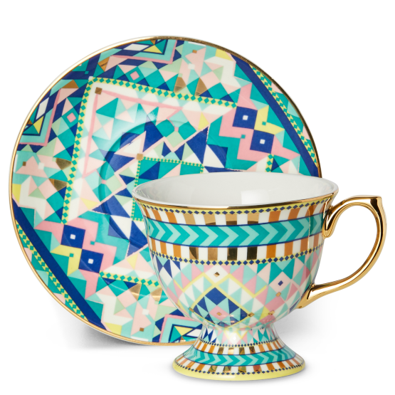 Totally Triangles Tall Cup And Saucer Gre