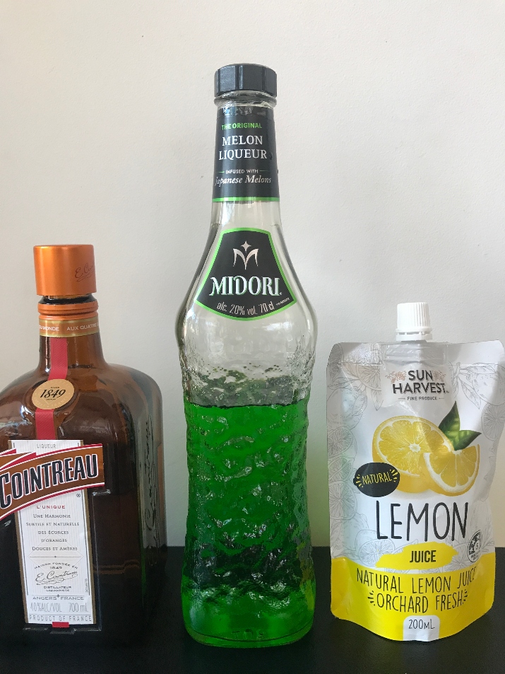 midori, cointrea, lemon juice - bottled Japanese Slipper cocktail ingredients