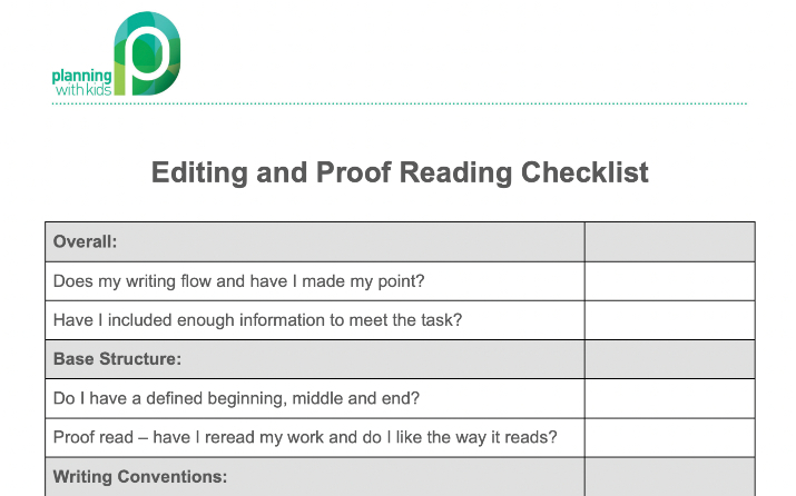 helping kids with their homework - proof reading checklist 